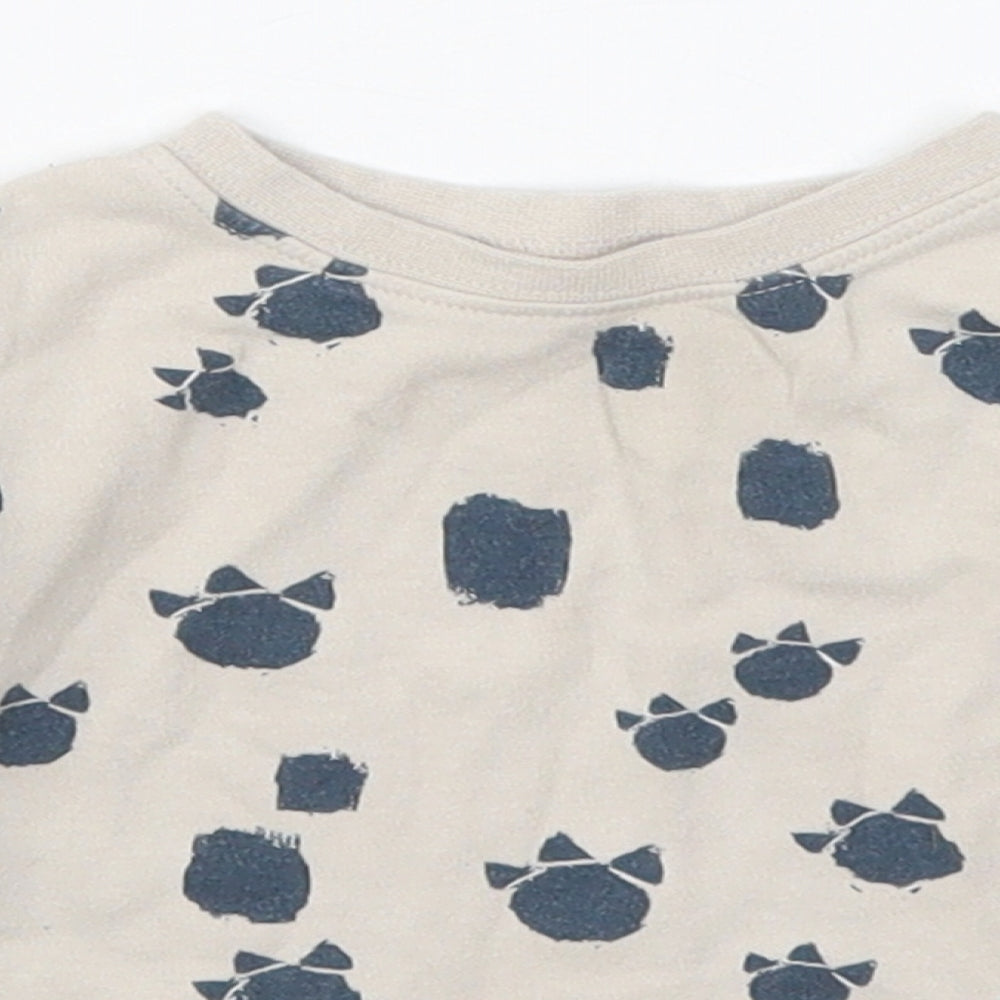 George Boys Beige  Cotton Basic T-Shirt Size 9-12 Months Crew Neck Pullover - Dinosaur Foot Prints