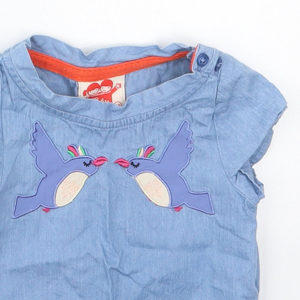 Tootsa Girls Blue  Cotton Basic T-Shirt Size 0-3 Months Crew Neck Pullover - Birds