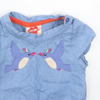 Tootsa Girls Blue  Cotton Basic T-Shirt Size 0-3 Months Crew Neck Pullover - Birds