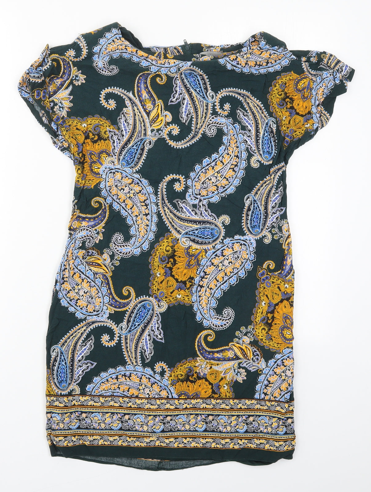 Dorothy Perkins Womens Green Paisley Viscose Mini  Size 8  Round Neck Zip