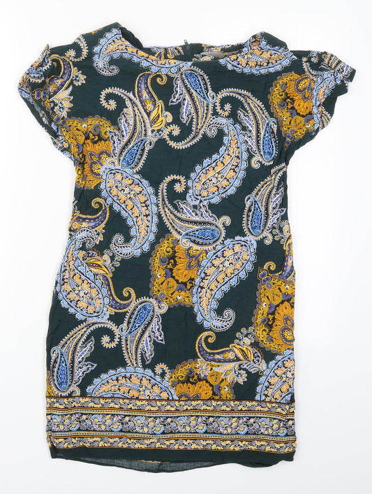 Dorothy Perkins Womens Green Paisley Viscose Mini  Size 8  Round Neck Zip