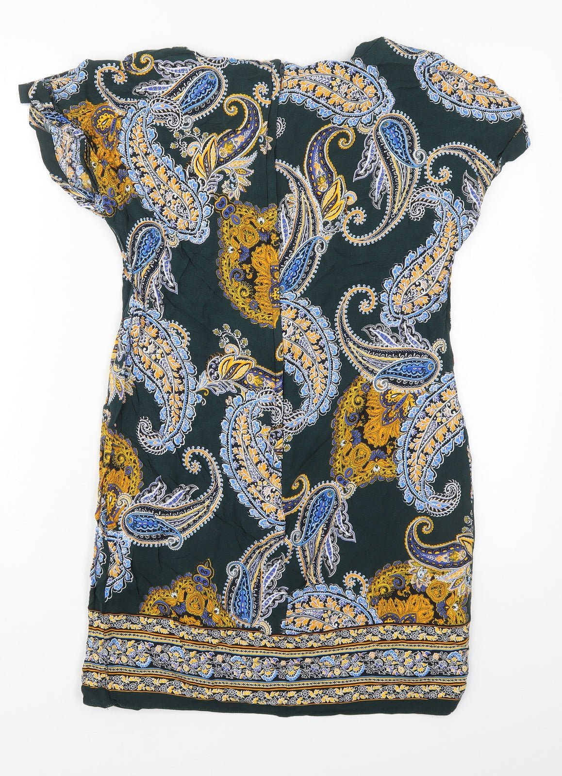 Dorothy Perkins Womens Green Paisley Viscose Mini  Size 8  Round Neck Zip