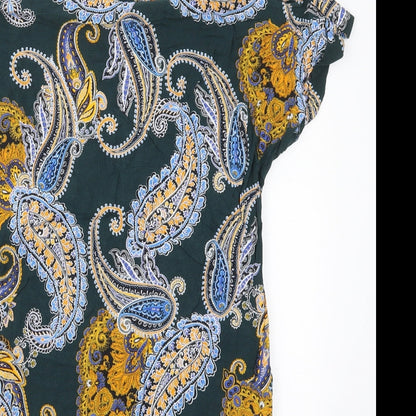 Dorothy Perkins Womens Green Paisley Viscose Mini  Size 8  Round Neck Zip