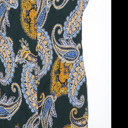 Dorothy Perkins Womens Green Paisley Viscose Mini  Size 8  Round Neck Zip
