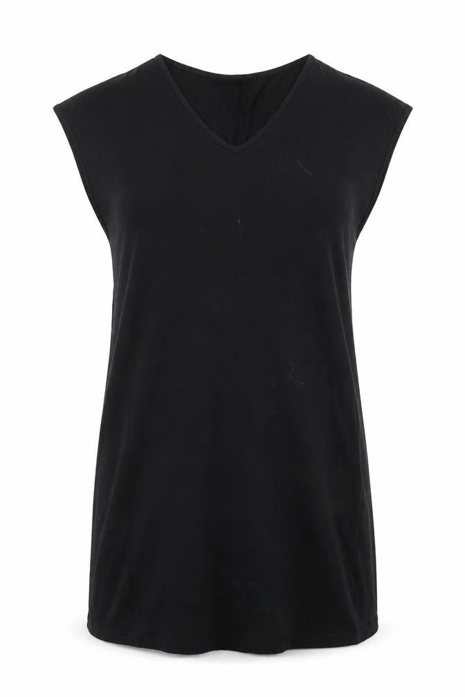 Front view of SHEIN women’s black cotton t-shirt dress, size S, v-neck pullover