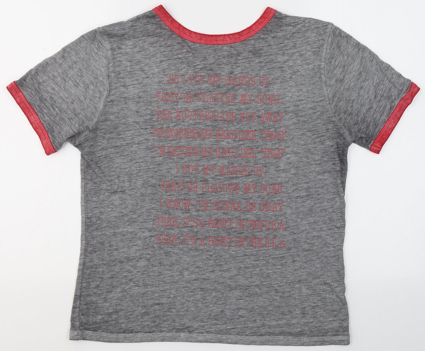 Lyric Culture Womens Grey  Cotton Basic T-Shirt Size L Round Neck - Party in the USA Miley Cyrus