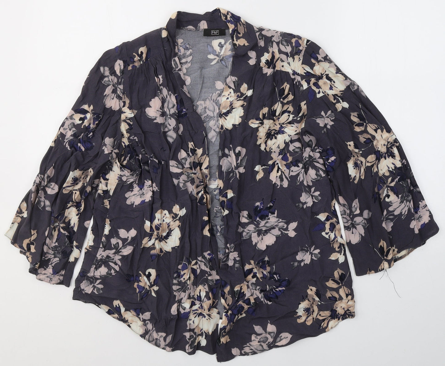 F&F Womens Blue V-Neck Floral Viscose Cardigan Jumper Size 10   - Open front