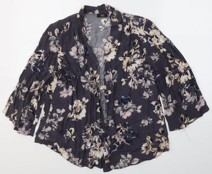 F&F Womens Blue V-Neck Floral Viscose Cardigan Jumper Size 10   - Open front