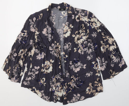 F&F Womens Blue V-Neck Floral Viscose Cardigan Jumper Size 10   - Open front