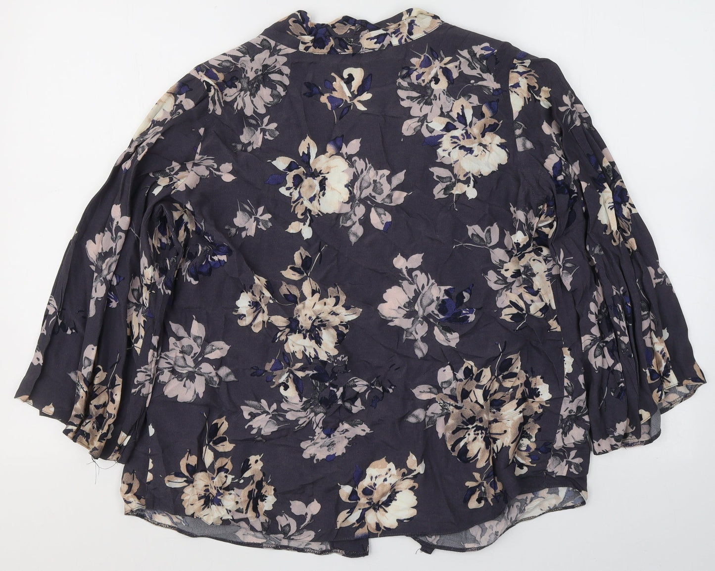 F&F Womens Blue V-Neck Floral Viscose Cardigan Jumper Size 10   - Open front