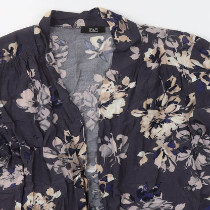 F&F Womens Blue V-Neck Floral Viscose Cardigan Jumper Size 10   - Open front
