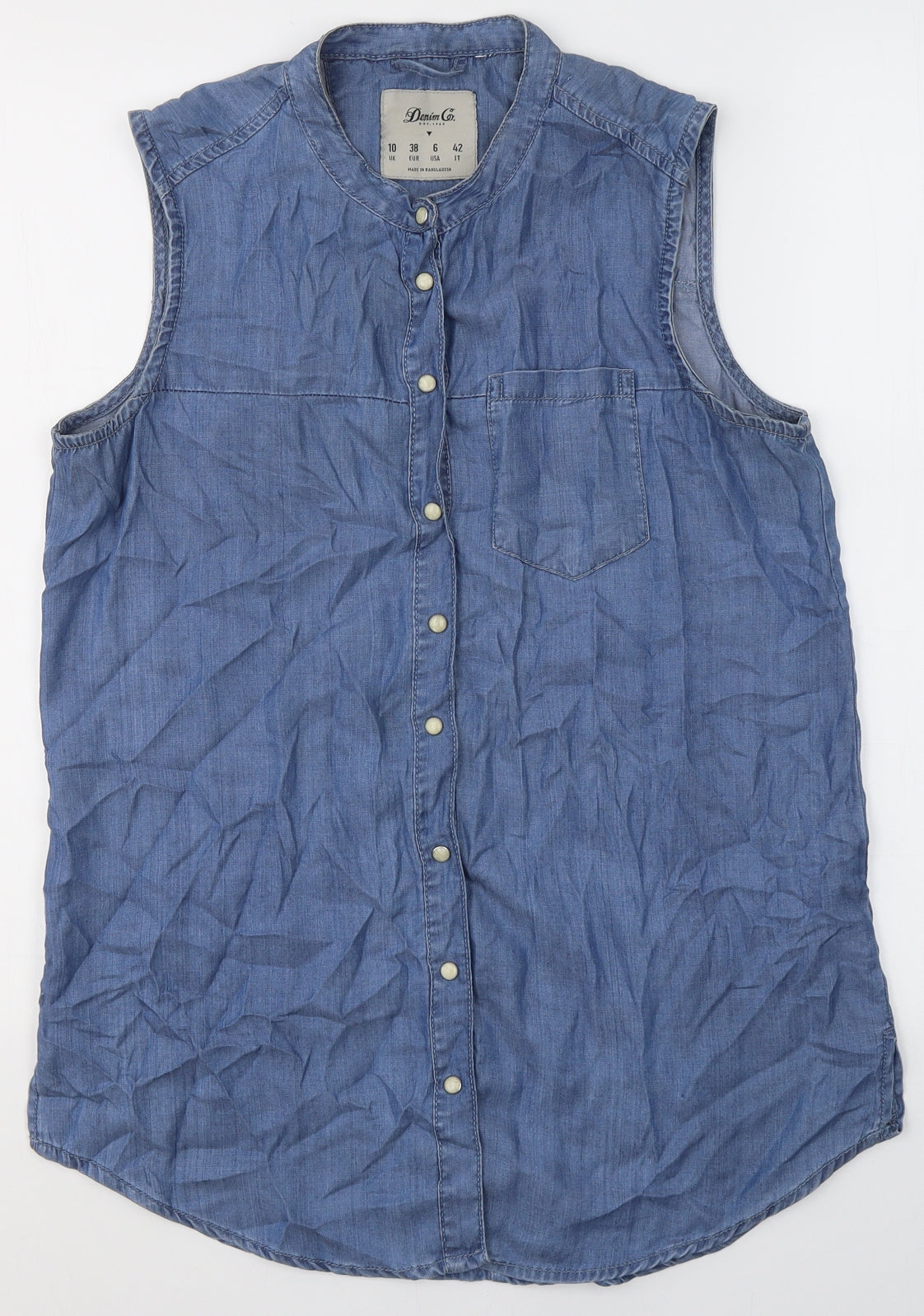 Denim & Co. Womens Blue  Lyocell Basic Tank Size 10 Round Neck - Button closure