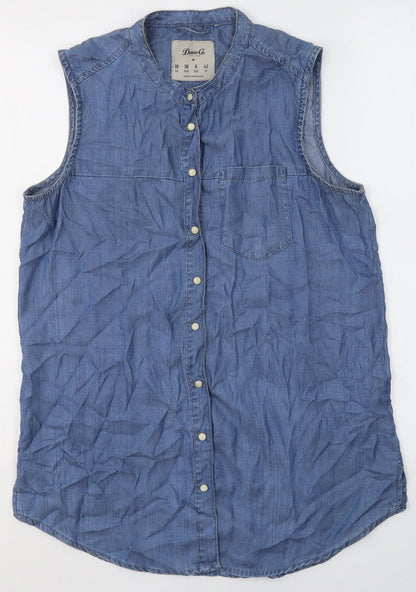 Denim & Co. Womens Blue  Lyocell Basic Tank Size 10 Round Neck - Button closure