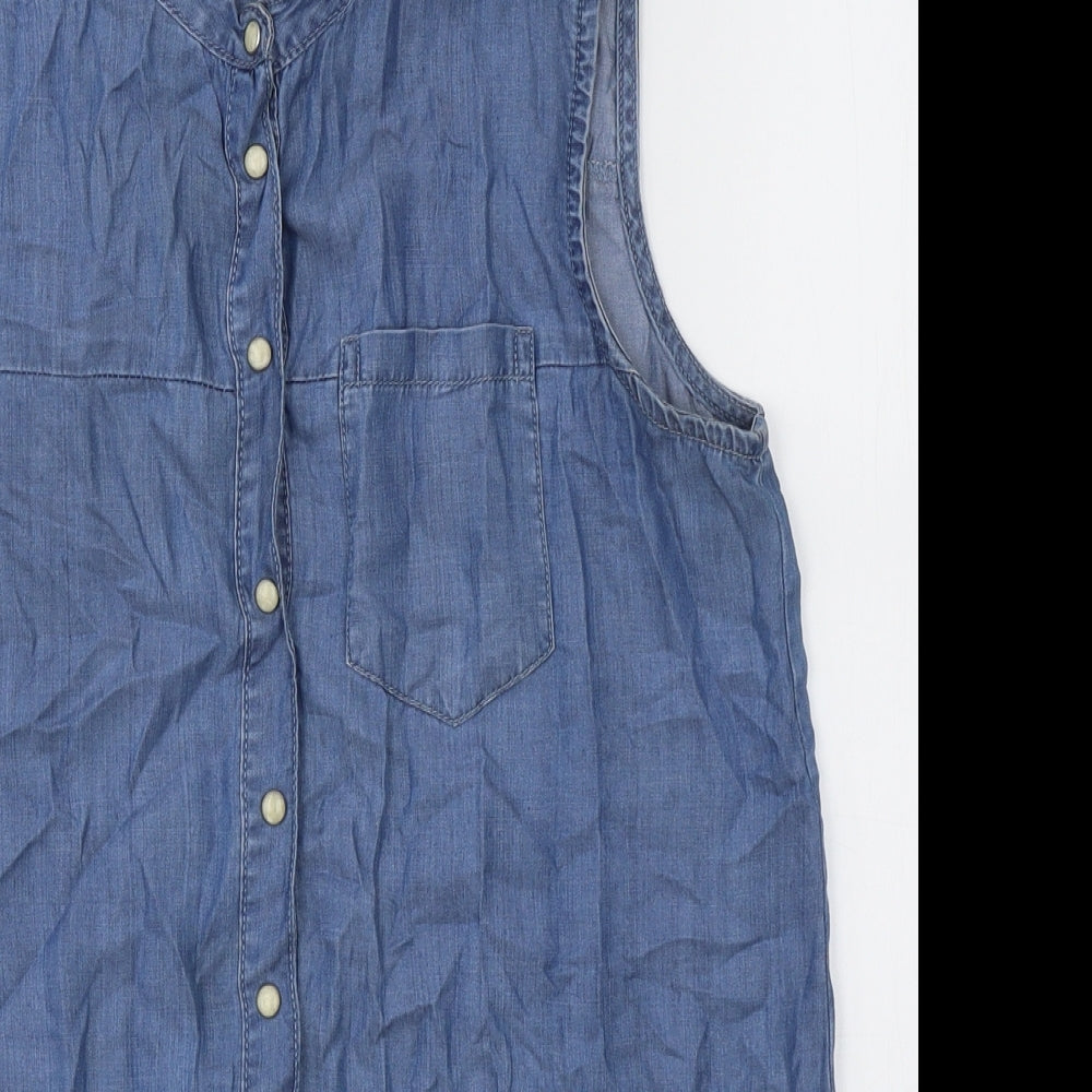 Denim & Co. Womens Blue  Lyocell Basic Tank Size 10 Round Neck - Button closure