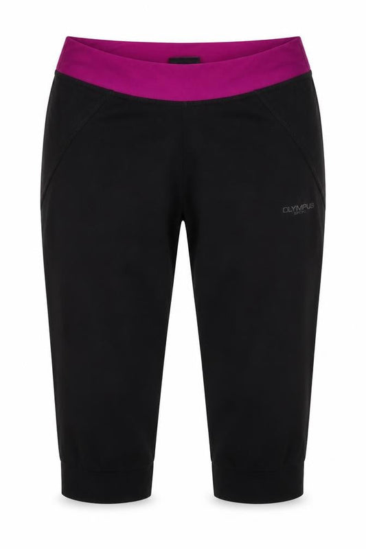 Front view of Olympus women’s black polyester compression shorts, size UK 8, 16-inch leg regular