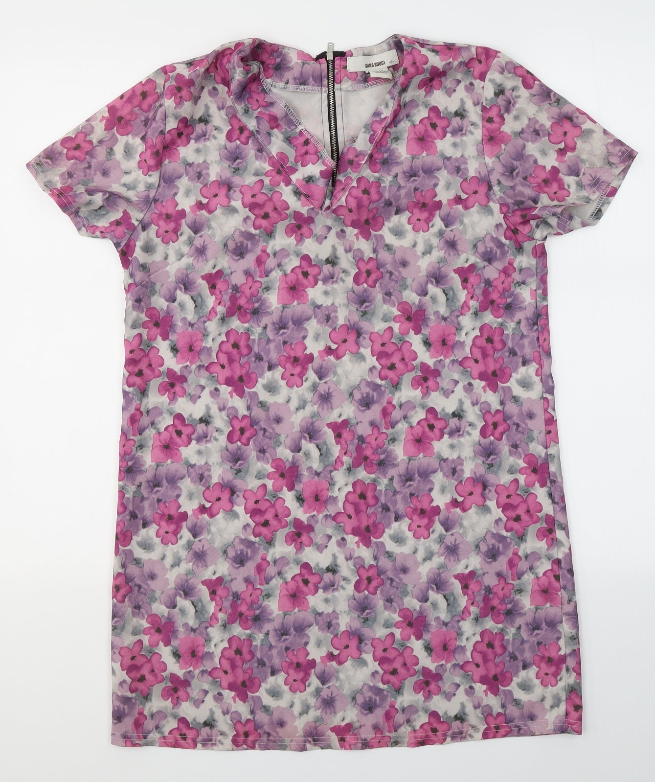 Sans Souci Womens Multicoloured Floral Polyester Tunic Blouse Size S V-Neck - Flowers
