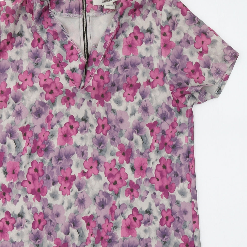 Sans Souci Womens Multicoloured Floral Polyester Tunic Blouse Size S V-Neck - Flowers