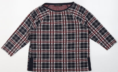 Betty Barclay Womens Blue Plaid Cotton Basic Blouse Size 12 Round Neck