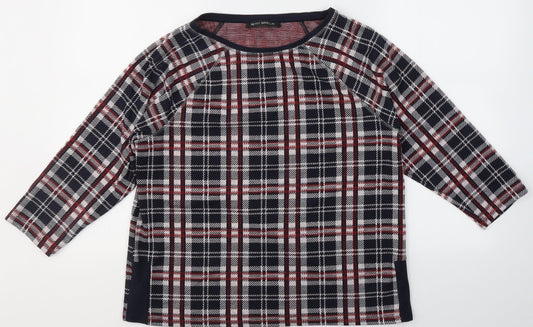 Betty Barclay Womens Blue Plaid Cotton Basic Blouse Size 12 Round Neck