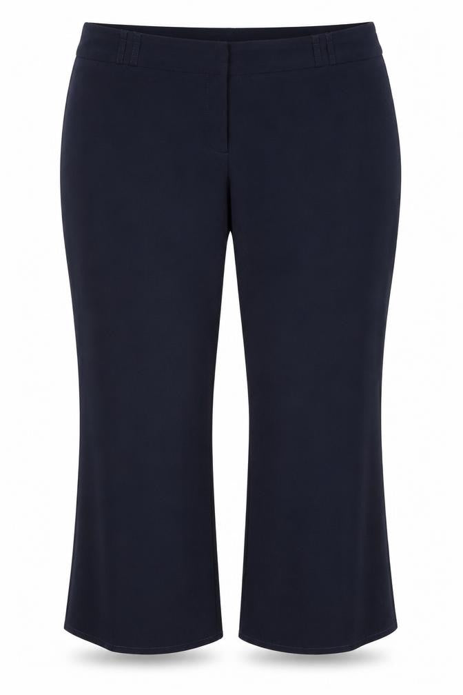 Front view of F&F women’s blue polyester dress pants trousers, size UK 18, 26.5-inch leg regular tie