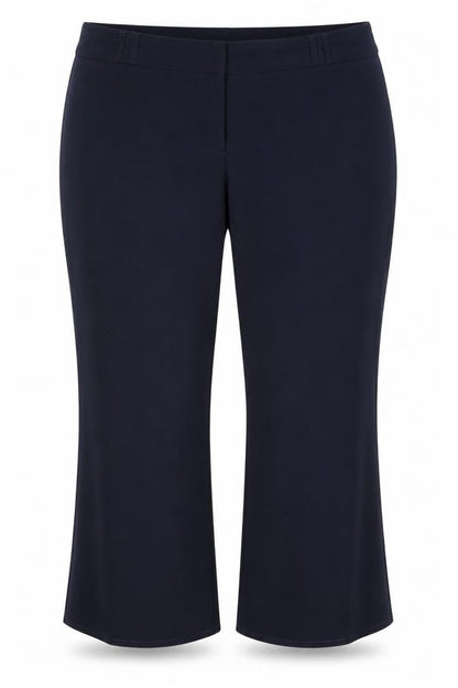 Front view of F&F women’s blue polyester dress pants trousers, size UK 18, 26.5-inch leg regular tie