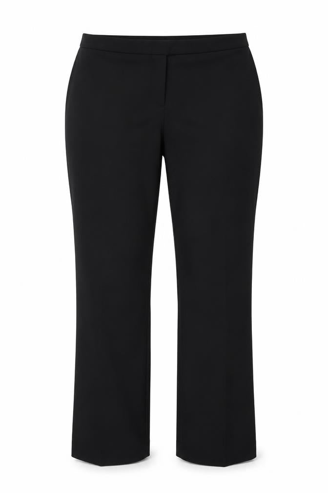 Front view of F&F women’s black polyester dress pants trousers, size UK 14, 30.5-inch leg regular zip
