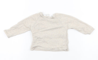 M&Co Baby Beige  100% Cotton Pullover Jumper Size 0-3 Months  Button - bearly awake