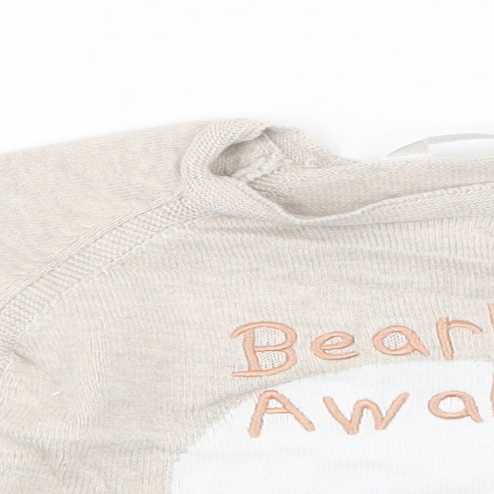 M&Co Baby Beige  100% Cotton Pullover Jumper Size 0-3 Months  Button - bearly awake
