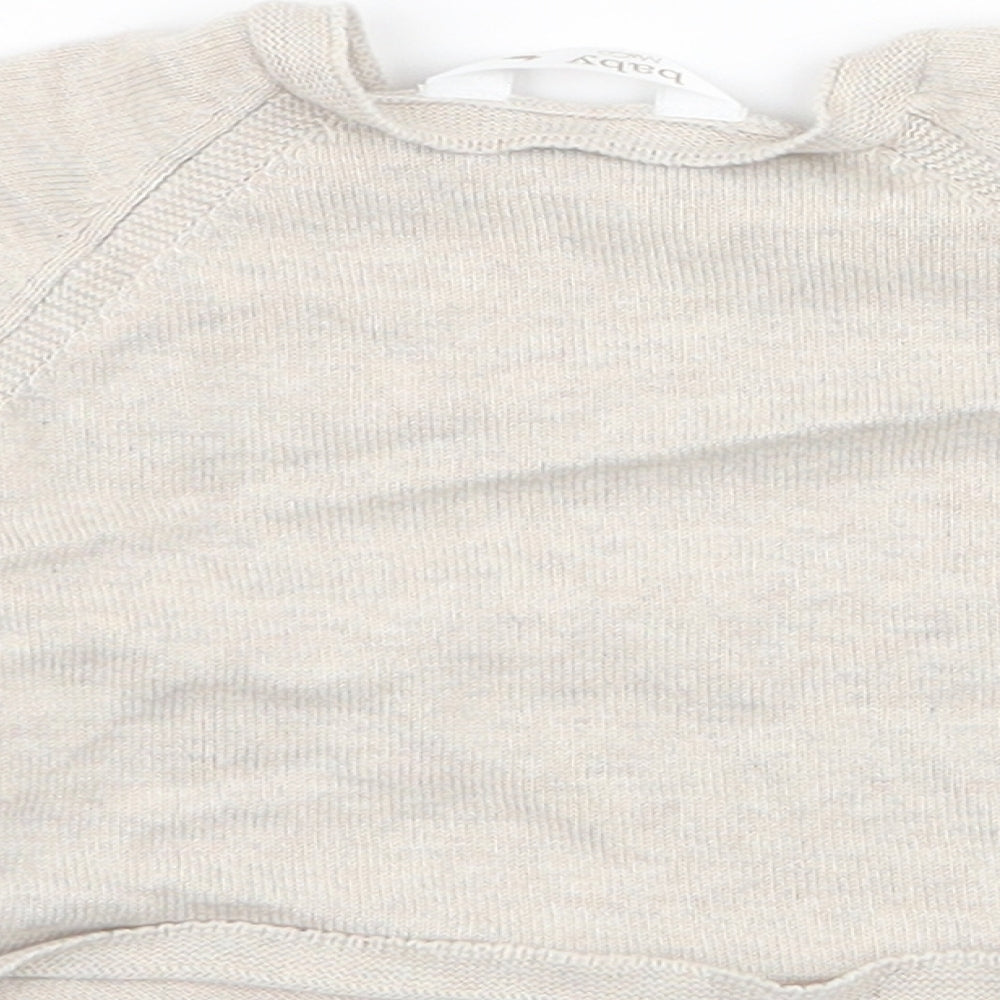 M&Co Baby Beige  100% Cotton Pullover Jumper Size 0-3 Months  Button - bearly awake