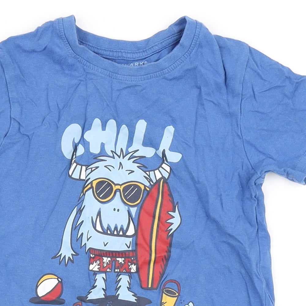 Primark Boys Blue  100% Cotton Basic T-Shirt Size 5-6 Years Round Neck  - Yeti, Chill Out