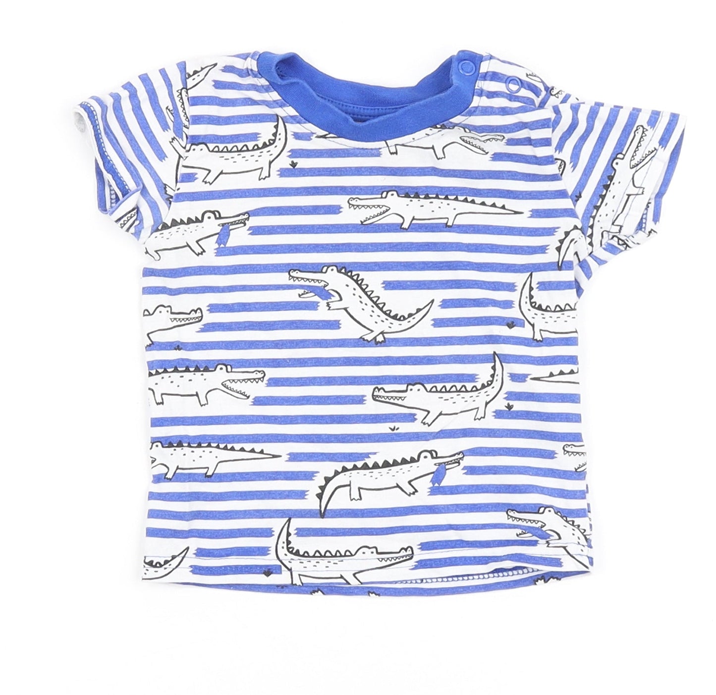Primark Boys Blue Striped 100% Cotton Basic T-Shirt Size 3-6 Months Round Neck  - Crocodile