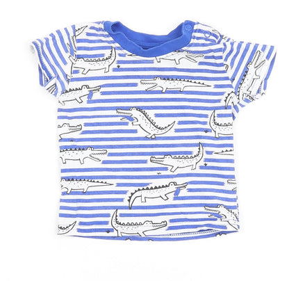 Primark Boys Blue Striped 100% Cotton Basic T-Shirt Size 3-6 Months Round Neck  - Crocodile