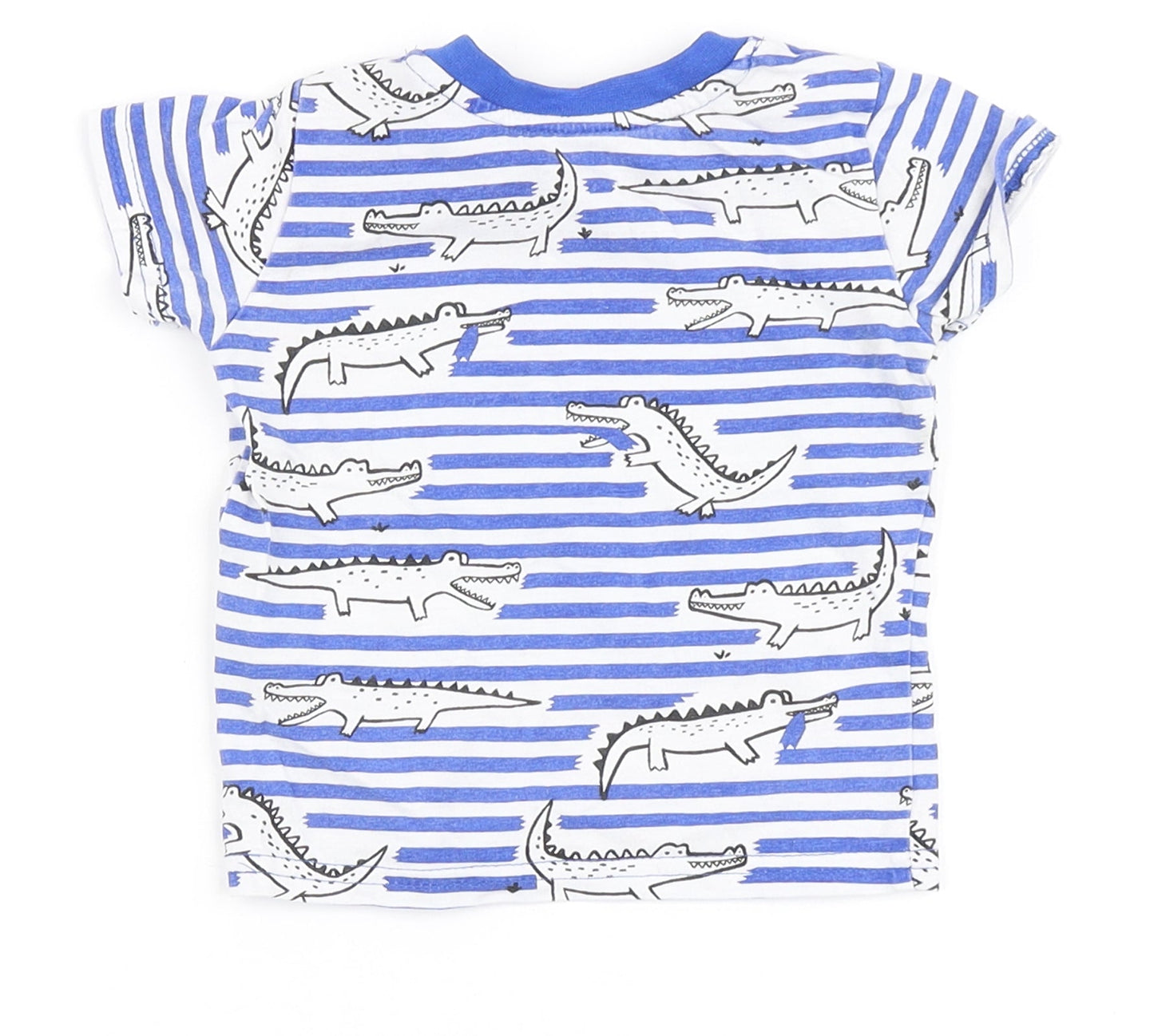 Primark Boys Blue Striped 100% Cotton Basic T-Shirt Size 3-6 Months Round Neck  - Crocodile