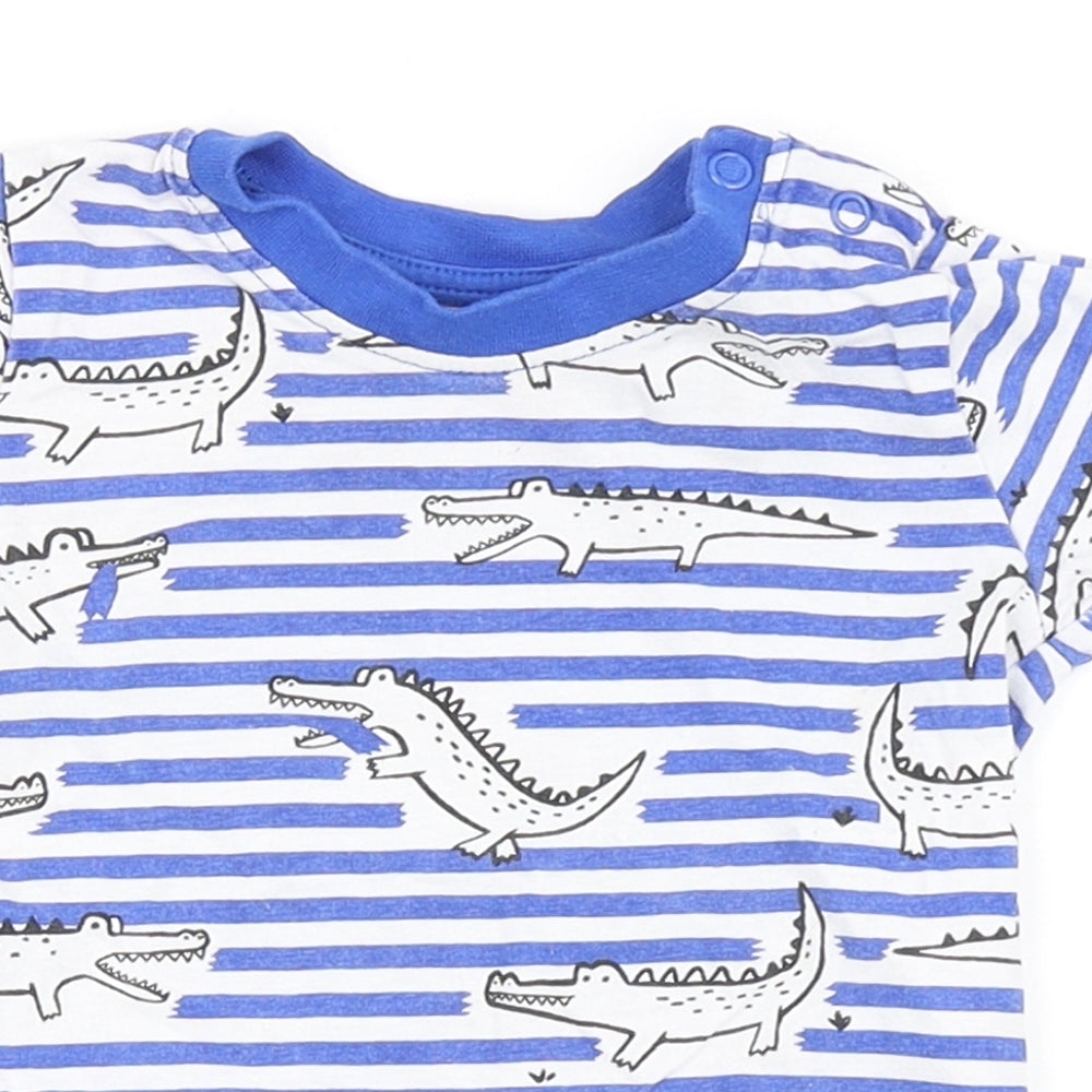 Primark Boys Blue Striped 100% Cotton Basic T-Shirt Size 3-6 Months Round Neck  - Crocodile
