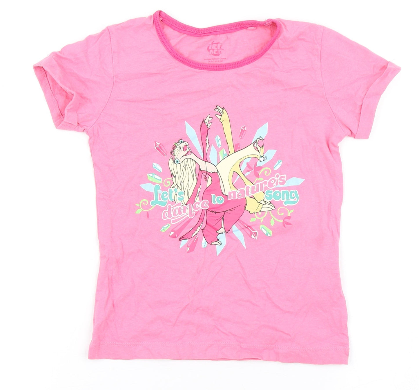 Ice Age Girls Pink  100% Cotton Basic T-Shirt Size 2-3 Years Round Neck  - Sloth
