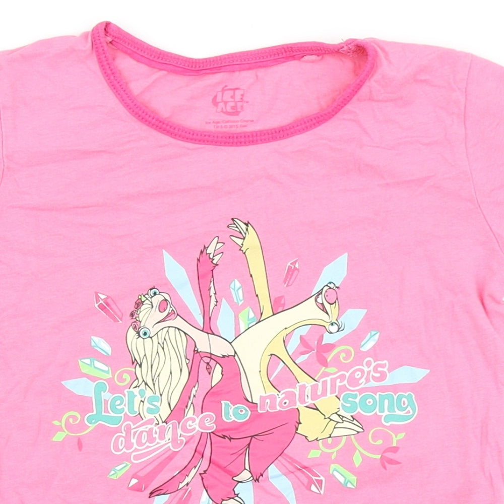 Ice Age Girls Pink  100% Cotton Basic T-Shirt Size 2-3 Years Round Neck  - Sloth