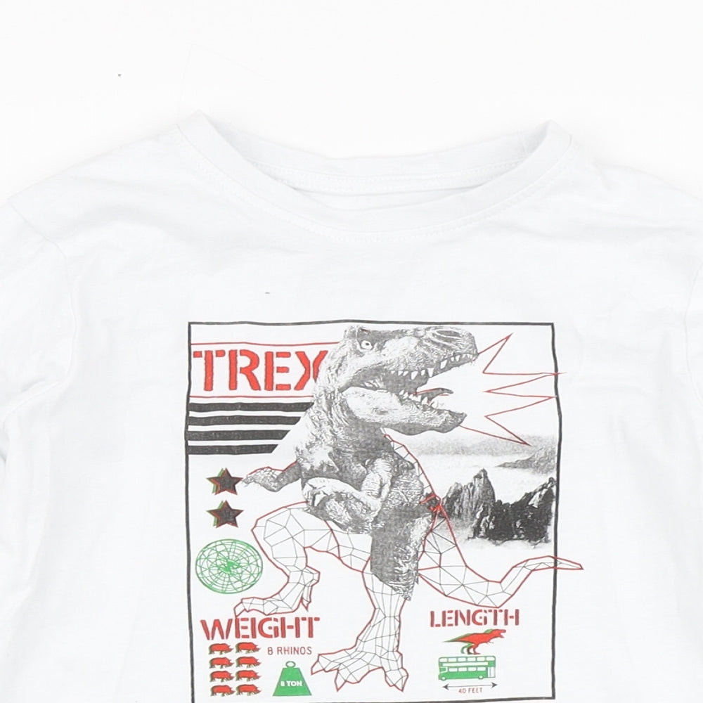 Primark Boys White  100% Cotton Basic T-Shirt Size 4-5 Years Round Neck  - T Rex