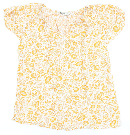 F&F Womens White Floral Viscose Basic Blouse Size 14 V-Neck