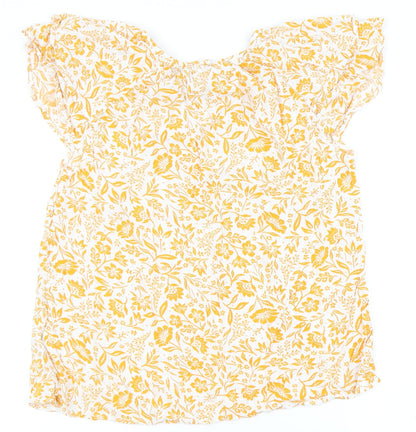 F&F Womens White Floral Viscose Basic Blouse Size 14 V-Neck