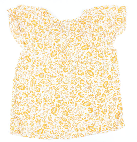 F&F Womens White Floral Viscose Basic Blouse Size 14 V-Neck