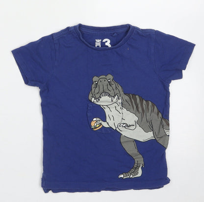 Cotton On Boys Blue  Cotton Basic T-Shirt Size 3 Years Crew Neck Pullover - Dinosaur