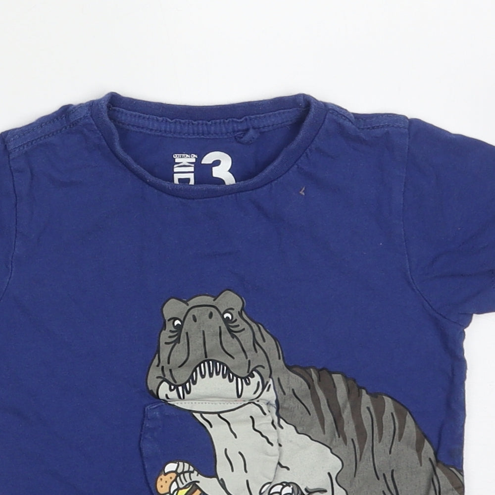 Cotton On Boys Blue  Cotton Basic T-Shirt Size 3 Years Crew Neck Pullover - Dinosaur