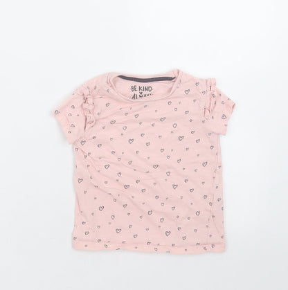 F&F Girls Pink Geometric Cotton Basic T-Shirt Size 12-18 Months Crew Neck Pullover - Heart pattern