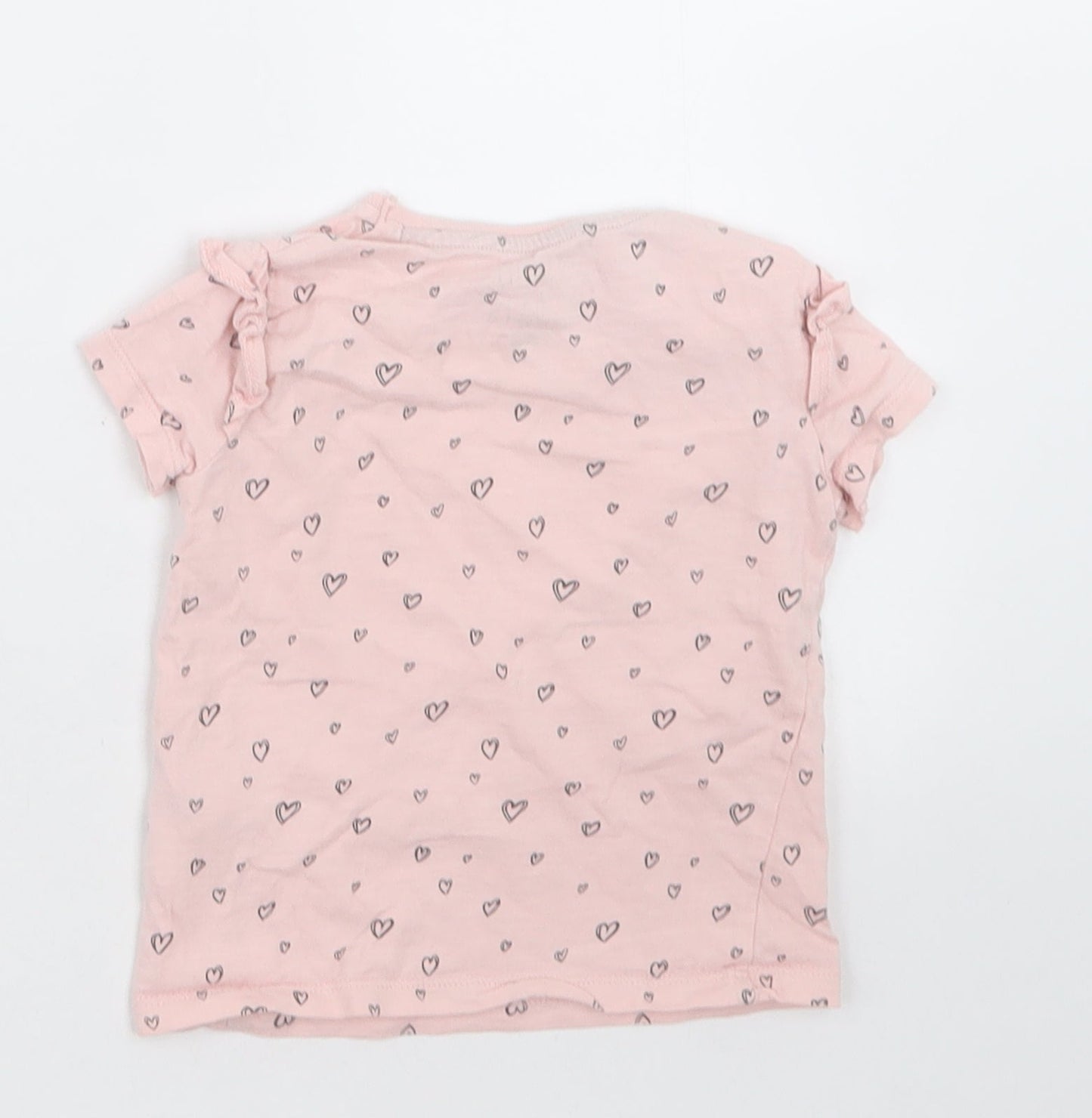 F&F Girls Pink Geometric Cotton Basic T-Shirt Size 12-18 Months Crew Neck Pullover - Heart pattern