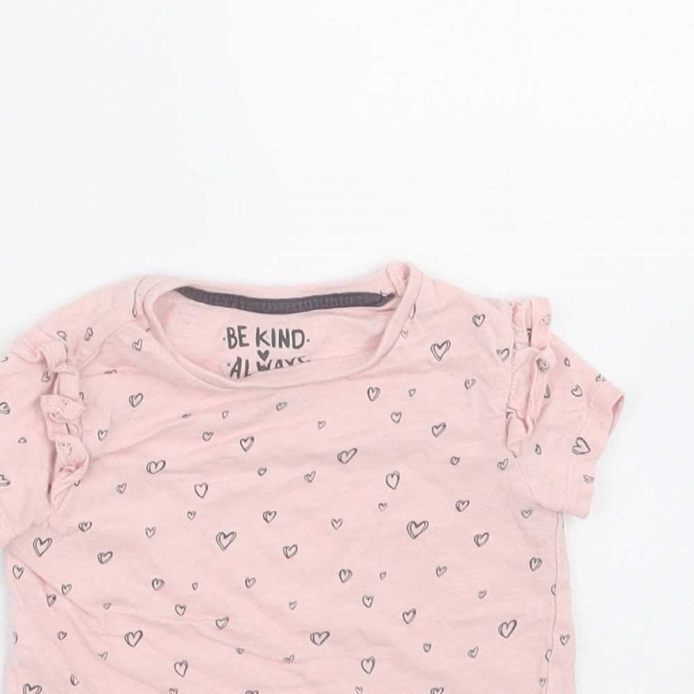 F&F Girls Pink Geometric Cotton Basic T-Shirt Size 12-18 Months Crew Neck Pullover - Heart pattern