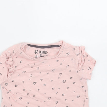 F&F Girls Pink Geometric Cotton Basic T-Shirt Size 12-18 Months Crew Neck Pullover - Heart pattern