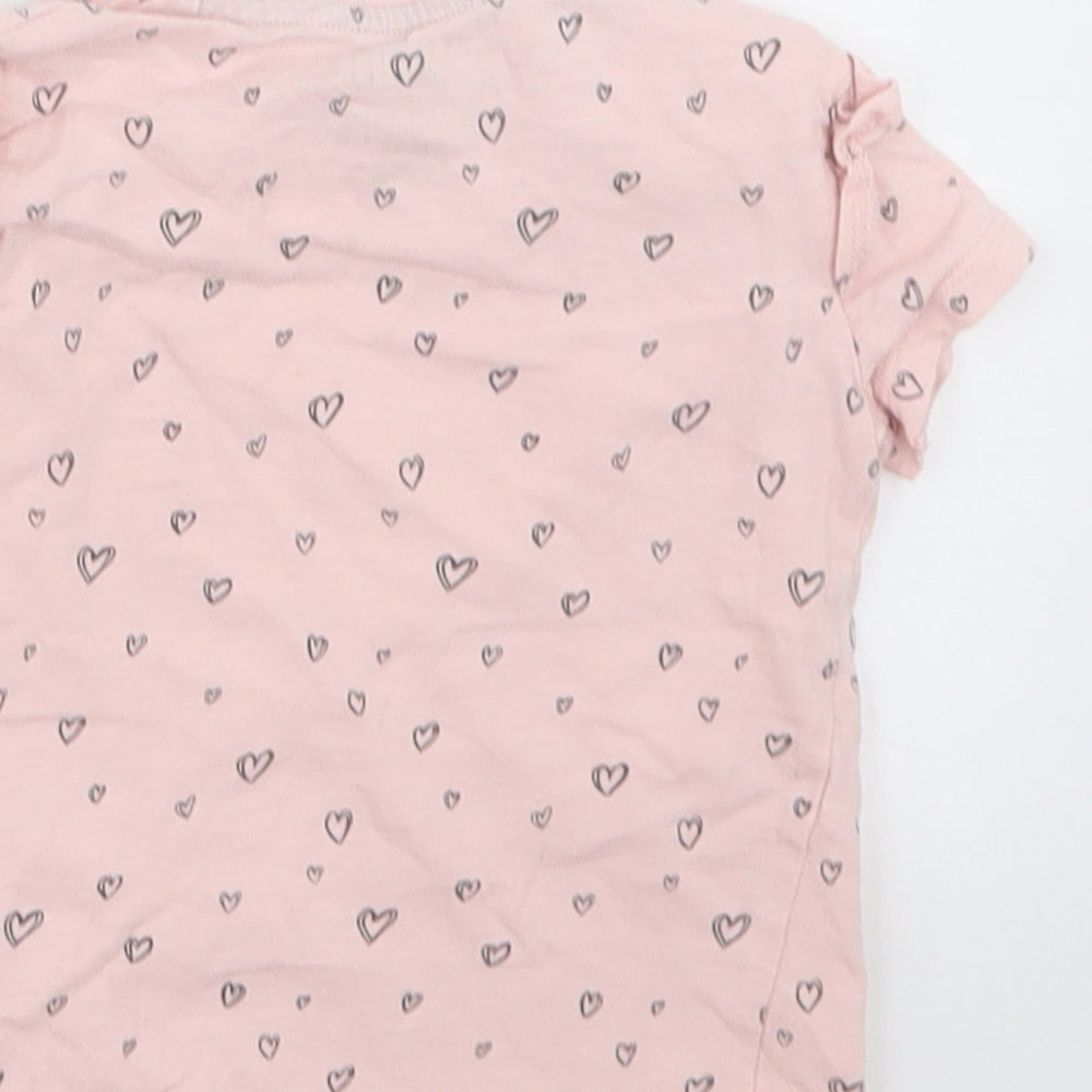 F&F Girls Pink Geometric Cotton Basic T-Shirt Size 12-18 Months Crew Neck Pullover - Heart pattern