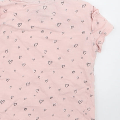 F&F Girls Pink Geometric Cotton Basic T-Shirt Size 12-18 Months Crew Neck Pullover - Heart pattern