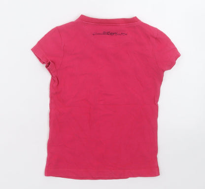 Nickelson Girls Pink  Cotton Basic T-Shirt Size 4 Years V-Neck Pullover