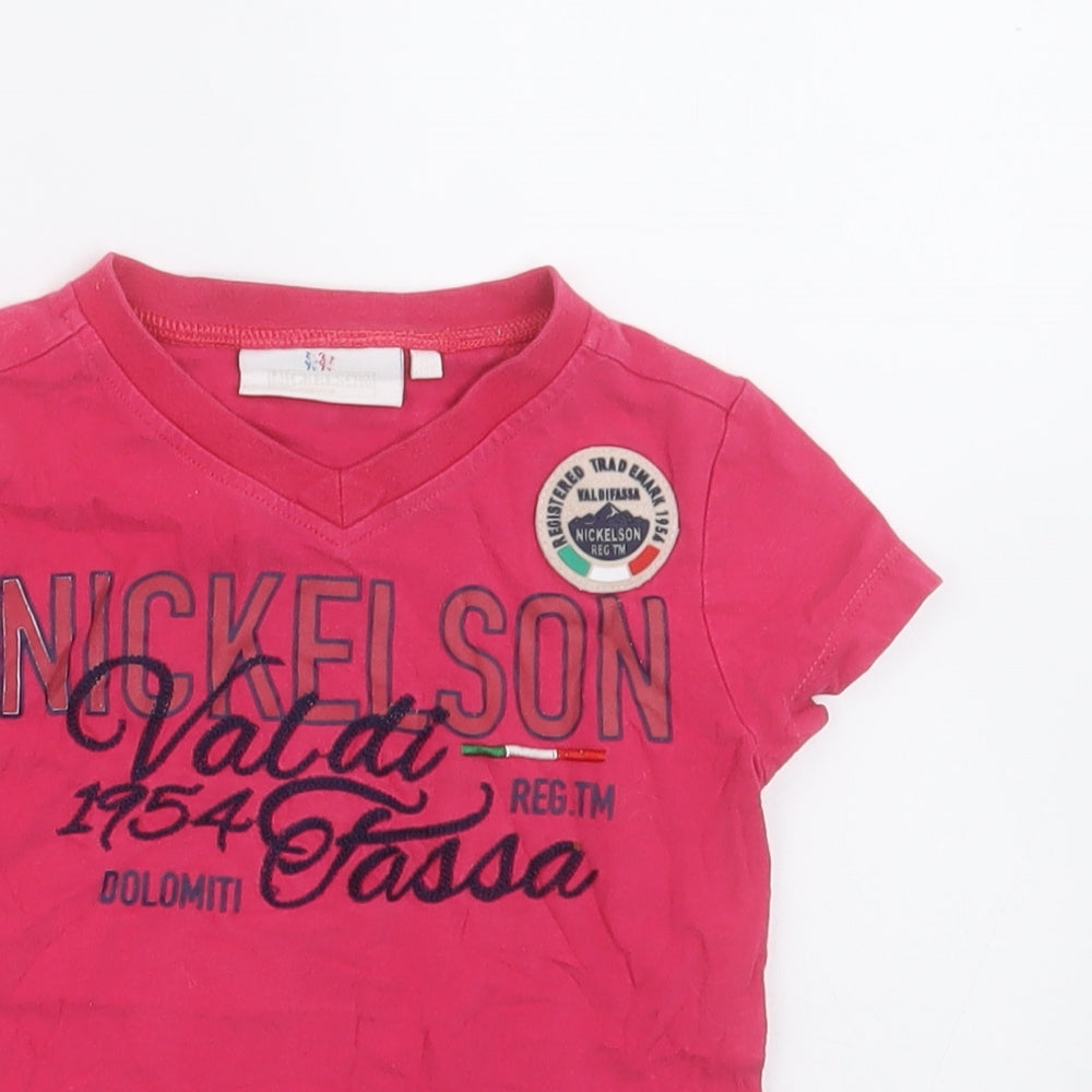 Nickelson Girls Pink  Cotton Basic T-Shirt Size 4 Years V-Neck Pullover